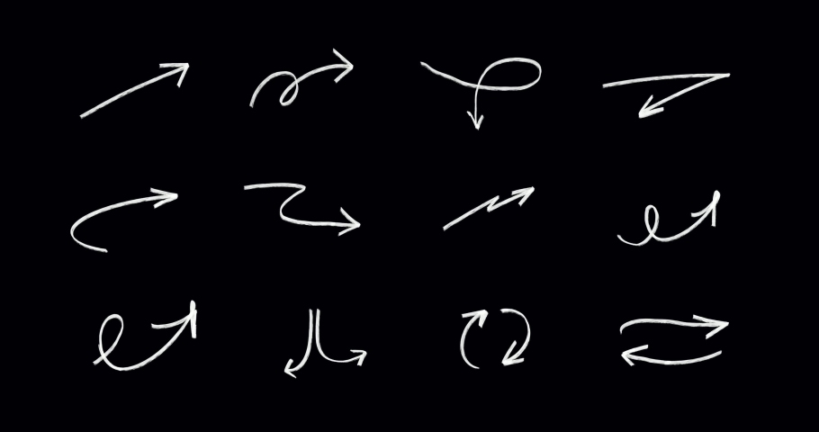 Set of Animated Hand Drawn Doodle Arrows. Arrow sketch handmade doodle swipe up symbol sign isolated on black background. | Shutterstock HD Video #1063753876
