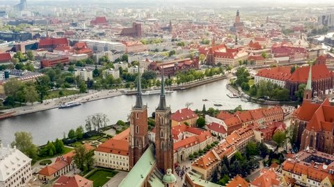 Aerial view of Wroclaw downtown. It is the old city in western Poland