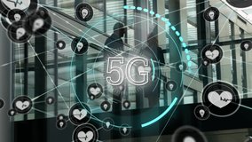 Animation of 5G digital interface with network of connections and heart icons over business people meeting and talking. Global connection network technology concept digitally generated image. - Powered by Shutterstock - Get 15% off with code: PIKWIZARD15