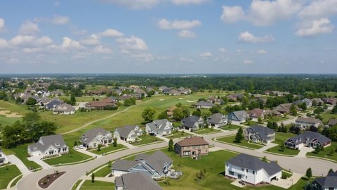 Midwest Suburban Golf Course on Hot Summer Day. Bird's Eye Aerial View
