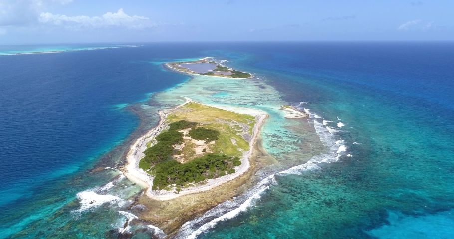 Los roques Venezuela cankys island. . Aerial view, Camera Moving Forward Along over island