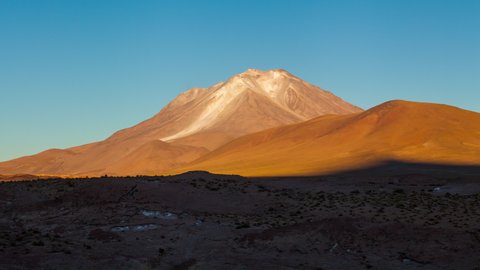 Timelapse of sunrise at Ollague volcano, on the border between Bolivia and northern Chile.