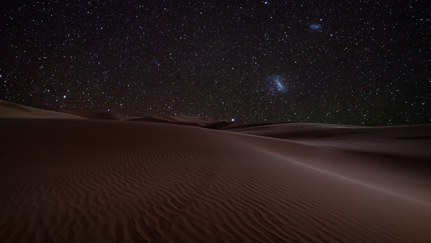 Amazing views of the desert under the night starry sky. Timelapse Royalty-Free Stock Footage #1063763185