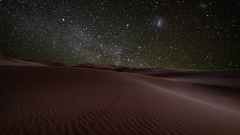 Amazing views of the desert under the night starry sky. Timelapse