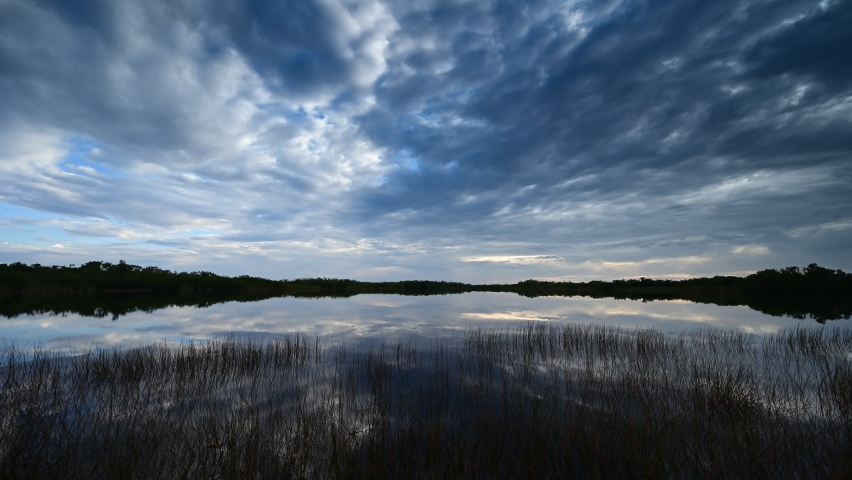 Timelapse of dramatic late afternoon cloudscape over Everglades National Park, Florida 4K.