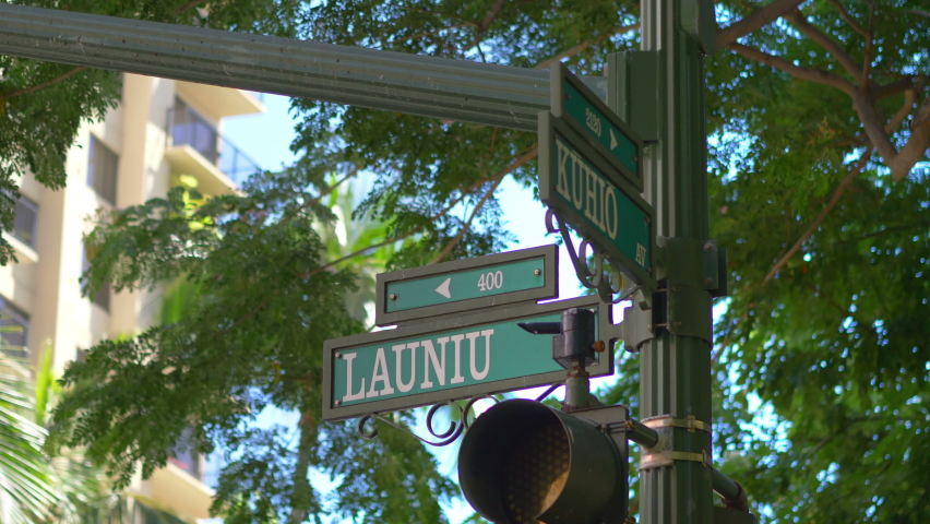 Honolulu Hawaii street sign in 4k slow motion 60fps