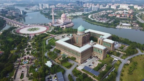 A 4K scenic aerial view of Putra Perdana, Prime minister office which a part of famous place in Putrajaya City in different perspective