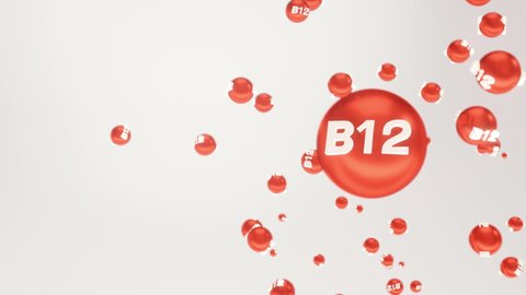 Animation bubbles vitamin b12, concept skin care cosmetics solution. vitamin b12