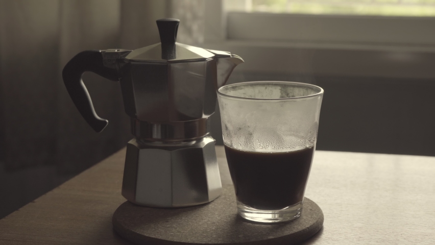 cup hot coffee moka pot: стоковое видео (без лицензионных платежей), 106378...