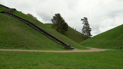 Kernave - medieval capital of Lithuania. Historic mounds are popular tourist attraction. 
