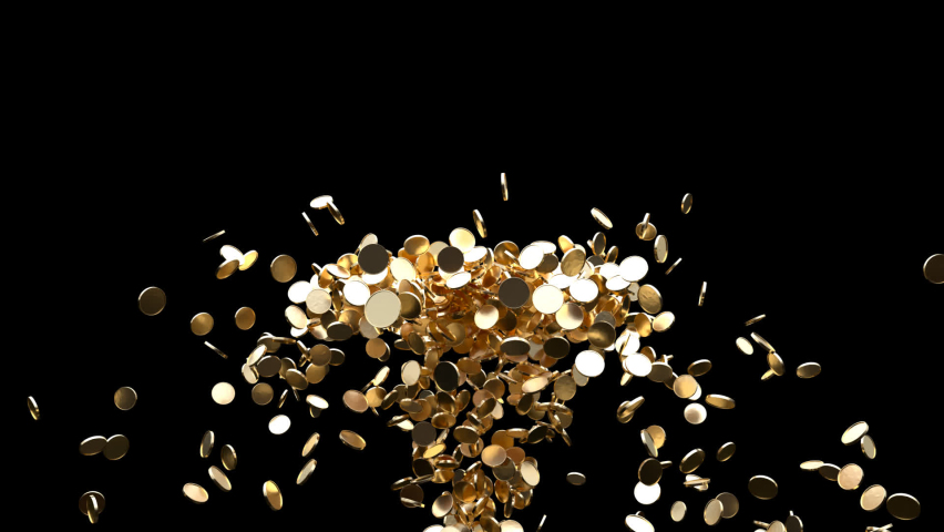 Coins fountain. This simulation can be use for your videos, for big winner casino creatives or else. The video has completely transparent background. Royalty-Free Stock Footage #1063796914