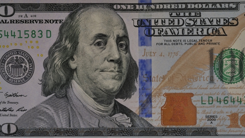 Portrait Of Ben Franklin expressing different emotions to camera. One hundred dollar.
Animation of close-up of US one hundred dollar bill. 
 Royalty-Free Stock Footage #1063798042