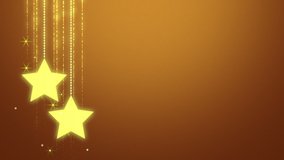 Gold stars hanging against a gold gradient background highlighted by streaming and sparkling gold. Copy space left for placement of text or graphics.
