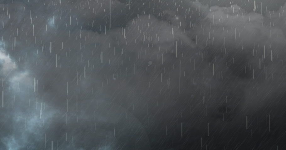 Animation of thunderstorm with lightning, heavy rain and grey clouds. power of nature elements weather adversity concept digitally generated image. Royalty-Free Stock Footage #1063801936