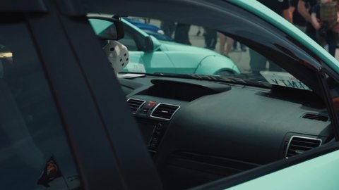Monroe , Washington , United States - 06 01 2019: Arc Shot Revealing the Interior of a Subaru STI at Car Show.