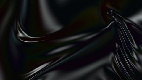 Abstract black silky fabric forms beautiful folds in the air in slow motion. 4k 3D animation of wavy tissue surface that forms ripples and folds. Animated texture