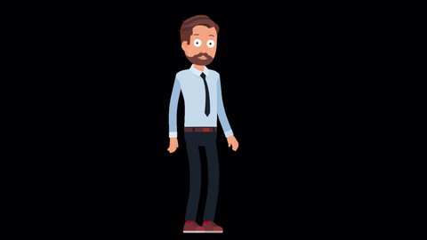 Cartoon Businessman counting till three and make hand gesture. Man Character counts with fingers till 3 and making hand gestures, Smartphone Animation with Alpha Channel. 