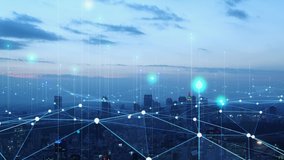 Smart city and communication network concept. 5G. IoT (Internet of Things). Telecommunication. - Powered by Shutterstock - Get 15% off with code: PIKWIZARD15