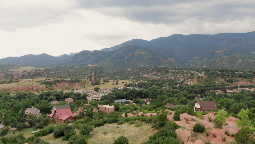 AERIAL View of town in valley