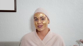 Happy smilling patient waiting for mask to react with skin. Skin care in pandemic. - Powered by Shutterstock - Get 15% off with code: PIKWIZARD15