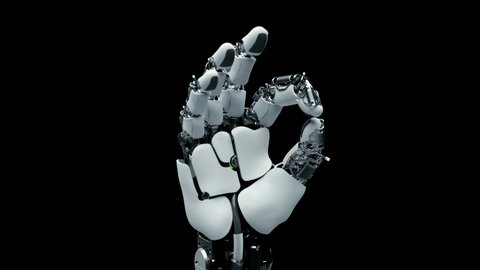 Close-up Part of Robotic Arm which Learn Visualization Symbol Ok. Training Robot Hand Moving in Laboratory Industry Four. Contemporary Concept Ai Programming Control Technology Hardware Manipulator