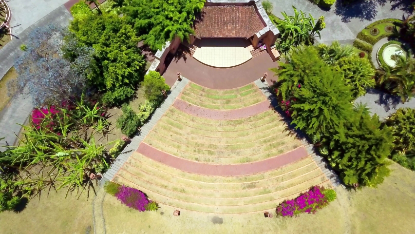 Aerial view of open air amphitheater in Panama. Green natural steps of outdoor theater in Boquete town.