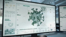 Computer screens. Modern laboratory. Medical Research. Investigating the structure of the new virus strain. Data analysis. Coronavirus was identified. Pandemic. Computer User Interface. - Powered by Shutterstock - Get 15% off with code: PIKWIZARD15