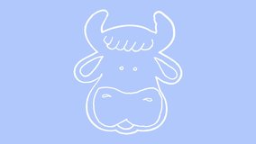 The silhouette of a white cow turns on a blue background. Animation, motion graphics. Symbol of the year 2021