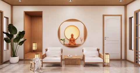 Modern zen living room Japanese style.3D rendering