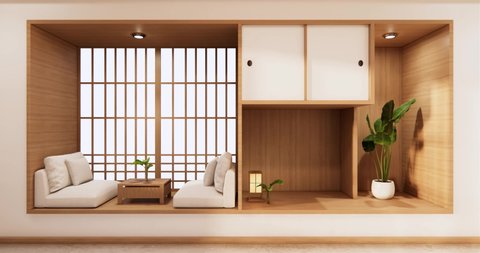 Modern zen living room Japanese style.3D rendering