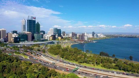  PERTH, AUSTRALIA, JANUARY 16, 2020: Skyline of Perth viewed from Kings Park and Botanic Garden, Australia 