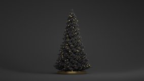 4K White Xmas tree. Christmas 3d motion background. Minimal New Year 2023 backdrop. Motion design. Seamless loop. Black color.