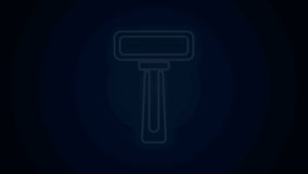 Glowing neon line Shaving razor icon isolated on black background. 4K Video motion graphic animation.