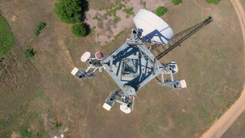 Telecommunication tower of mobile communication, top view.