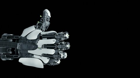 Close-up Part of Robotic Arm which Learn Visualization Thumb Up Gesture. Training Robot Hand Moving in Laboratory Industry Four. Modern Concept Ai Programming Control Technology Hardware Manipulator
