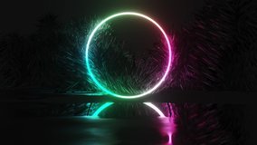 Abstract animation of 3D neon circle. Seamless loop Ultra HD 4K video. Trendy animated background
