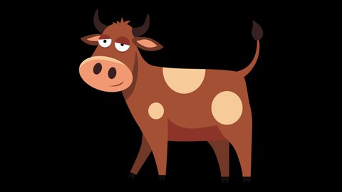 Vector animation of funny cartoon bull. Cartoon Brown Bull Ox Buffalo wild animal. Cute cartoon bull Symbol of the 2021 New year, Year of the ox.