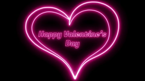 Happy Valentine's Day.Bright Neon sign. Pulsating Animation of a pink Heart Beating. Valentine's Day concept.