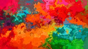 abstract animated twinkling stained background full HD seamless loop video - watercolor splotch liquid effect - color orange green red blue
