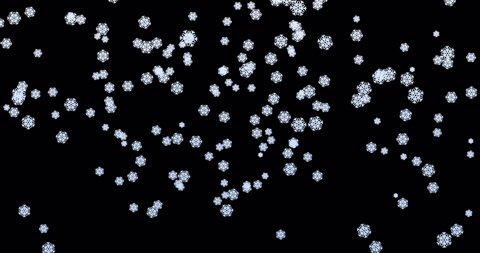 Stylized winter overlay template made from animated cartoon snowflakes. Looped video with falling snowflakes isolated on transparent background.