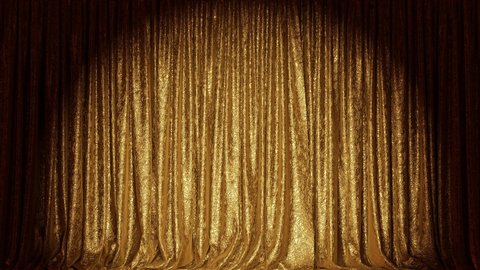 Realistic 3D animation of the golden stage curtains rendered in UHD, alpha matte is included