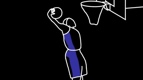 Behind The back and dunk basketball slow motion action. Basketball animation. hand drawn animation