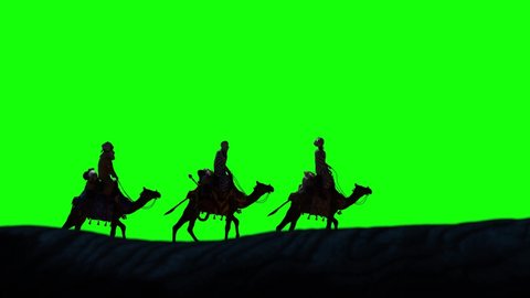 Christian Christmas scene with the three wise men and shining star,  seamless 4K loop video animation on green screen