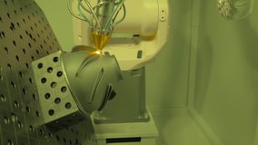 Direct metal deposition - advanced additive laser melting and powder spray manufacturing technology for repair, rebuild metal workpieces. Metalworking, robotic, industrial concept - Powered by Shutterstock - Get 15% off with code: PIKWIZARD15