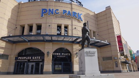 PITTSBURGH, PA - NOVEMBER 20: PNC Park baseball field exterior establishing Pittsburgh, Pennsylvania on November 20, 2020.