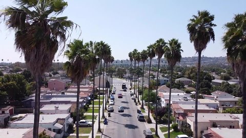 Los Angeles, CA - USA August 29th 2020: Drone footage of a Los Angeles street