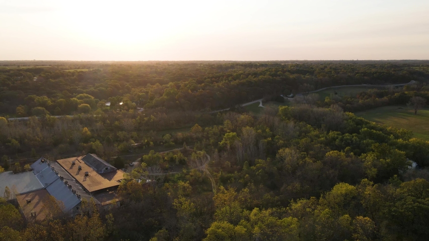 Sunset on Horizon of Rural Midwest Kansas Landscape, Aerial