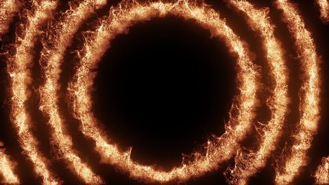 HOT OFFER. Burning 3d abstract seamless looped circle animated frame on black background. Dynamic fire line border animation.Text box template, BBQ party menu. Summer night sale design. Ad cool banner