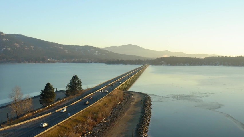 Long Bridge in Sandpoint Idaho crossing lake Pend Oreille south HWY 95