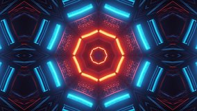 Abstract background with animation of kaleidoscope in abstract futuristic with neon light. 4k animation stock footage.